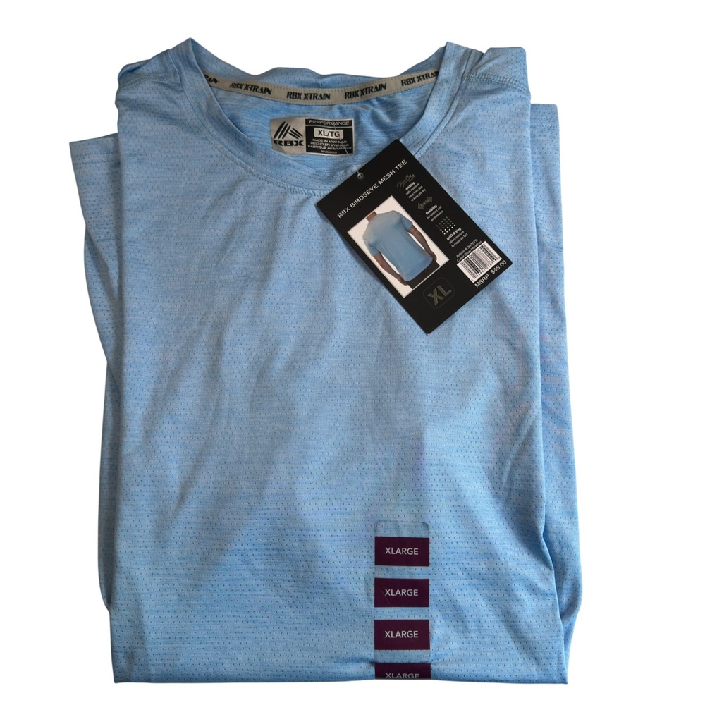 RBX Active Shirt Mens XL Blue‎ Birdseye Mesh Performance Tee Short Sleeve NWT